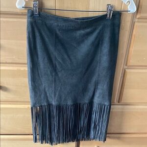 Scoop NYC Dark Green Suede Fringe Skirt